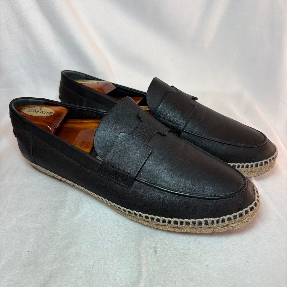 Hermes Paris Mens Black Leather H Cutout Espadrille Loafers Made in Spain 43